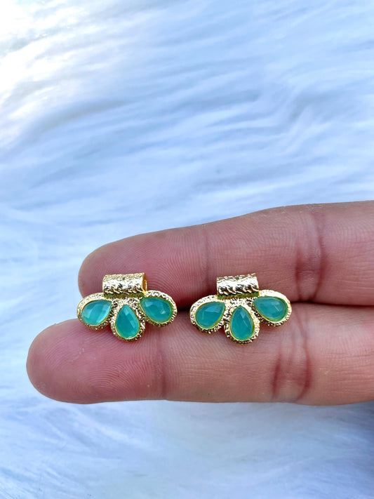 Aqua Chalcedony Connector Charms/Handmade Jewelry/Three stone Pendant/Gold Plated Pendant/Women Jewelry/Brass Connector Jewelry/B'day Gift