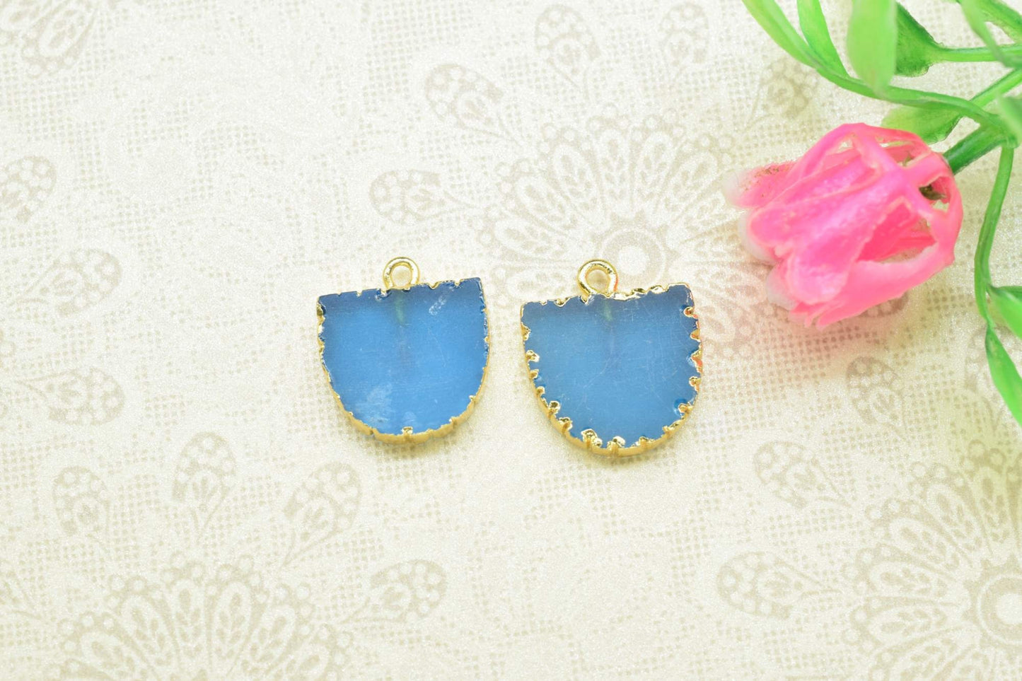 Neon Apatite Semi Circle Pendants,Handmade Half Moon Earring,Necklace Connectors,Statement Jewelry,Single Bail,Gemstone Electroplated Charms