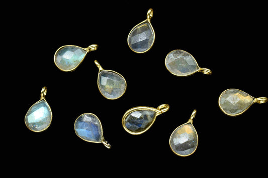 Labradorite 6x8mm Teardrop Connector,Stud Earring Connector,Labradorite Jewelry,Jewelry Findings,Single Loop Connector,June birthstone Gift