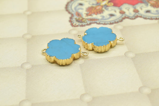 Turquoise Clover Shape Pendants,Handmade Flower charm Pendant,Necklace Connectors Jewelry,Gemstone Electroplated Charm,Double Bail Connector