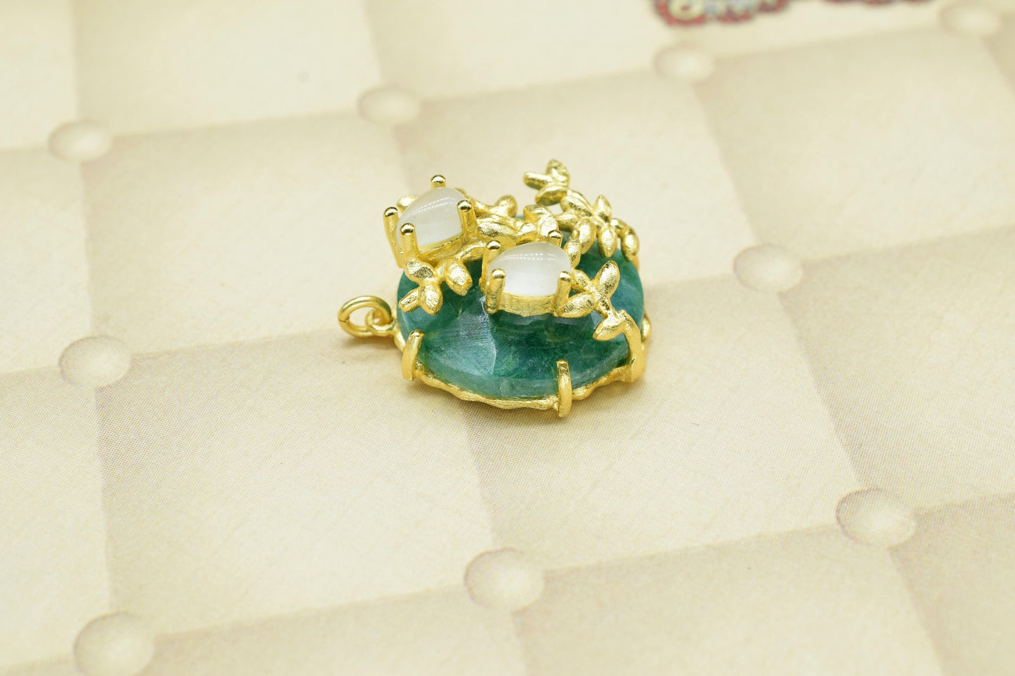 Emerald Pendant,Leaf Designer Pendant Charm,Circle Pendant,Rainbow Pendant Jewelry,Handmade Craft,Prong Set Pendant,Multi Stone Pendant,Gift