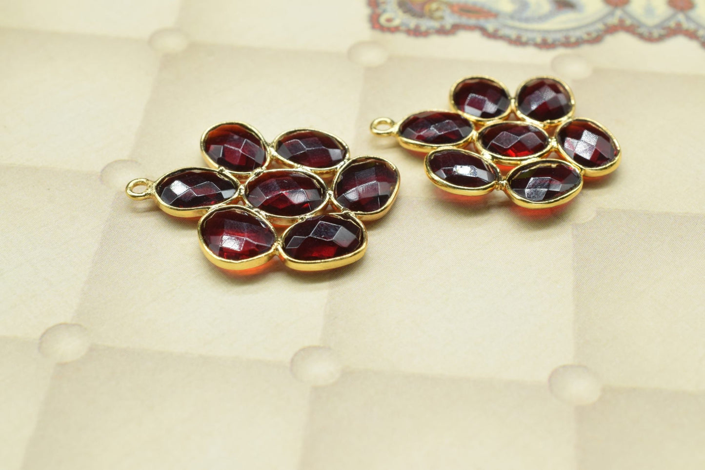 Garnet Flower Pendant,Gemstone single bail connector,Garnet Pendant jewelry making Craft,Handmade Jewelry,Chandelier Earring Connector,Gift