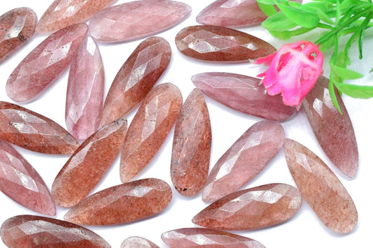 Pink Strawberry Long Tear drop 10x30mm Briolettes,Pink Strawberry Faceted Briolettes,Pink Gemstone Briolettes,jewelry Making supplies,beads