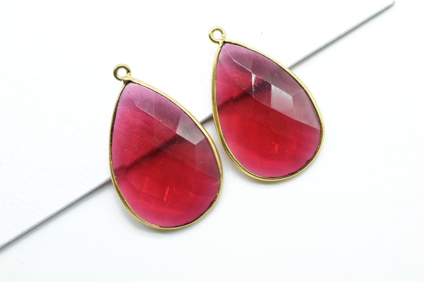 Pink Tourmaline 20x30mm pear shape single bail charms,Pink Tourmaline pendant,Tourmaline Gold Plated bezel,Faceted Charms Connector Jewelry
