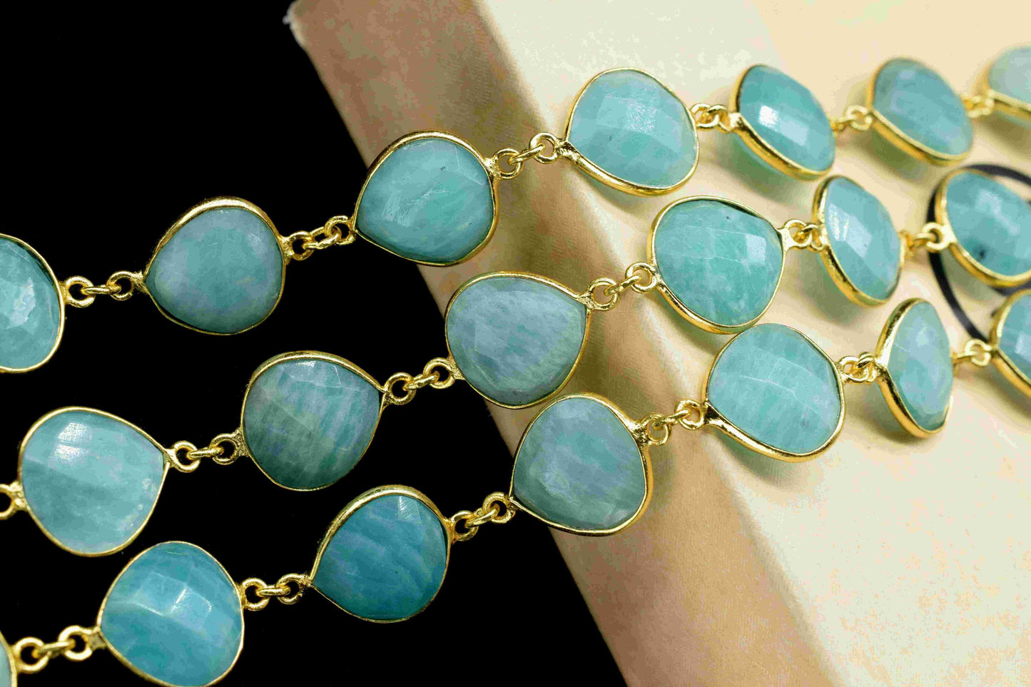 Natural Amazonite 12mm Heart Shape Bezel Chain,Gemstone Bezel Link Chain,Pendant Connector Jewelry,Amazonite Faceted Heart Shape Bezel Chain