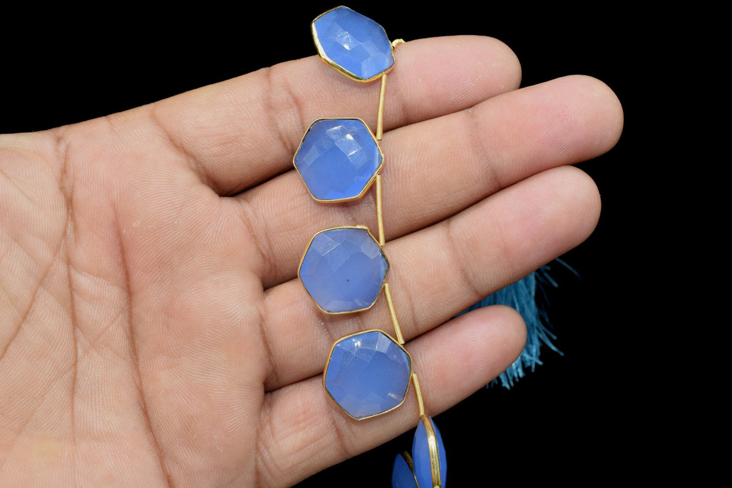 Blue chalcedony 15mm Hexagon shape charms 10 pieces strand pack,Blue chalcedony side drilled charms, bezel,Gemstone Hexagonal Charm,Jewelry