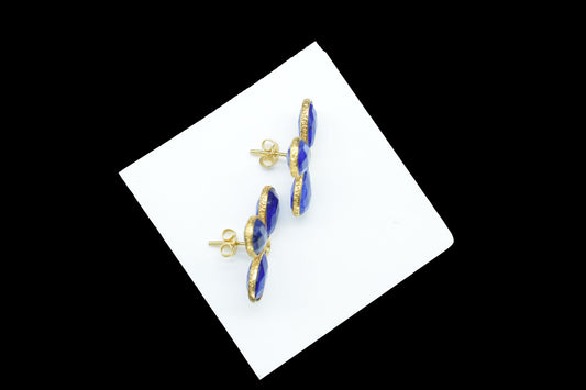 Blue Sapphire Gemstone Earring Connector/Gold Plated Jewelry/Sapphire Handmade Jewelry/Bezel Component/Jewelry making Stone/Pear Shape Stone