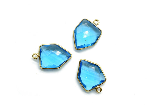 London Blue Topaz 13x17mm Bezel charm,Blue Topaz fancy pendant,Blue Topaz Gold Plated bezel,jewelry making charms crafts,December Birthstone