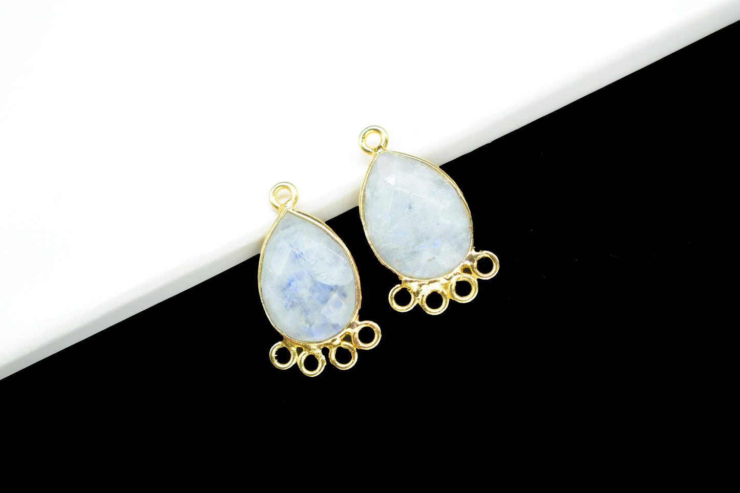 Moonstone 10x14mm Teardrop Bezel Charm/Charms Connector/Handmade Jewellery Connectors/Gemstone Brass Component/Women Jewelry/B'day Gift