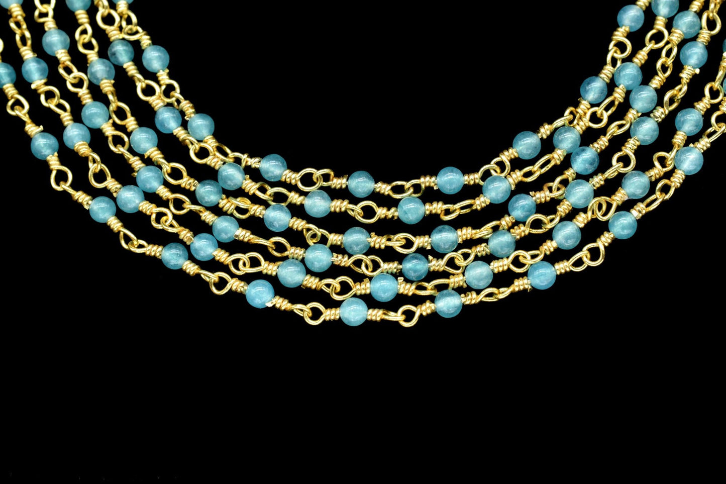 Apatite 2.5mm Beaded Chain,Apatite wire wrapped chain,Beaded chain,rosary chain,jewelry making supplies,Apatite Gold Plated Wire Wrapped