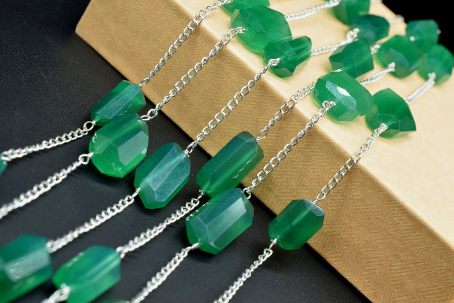 Green Onyx Nugget Beaded Chain,Beaded Rosary Chain,Wrapped Brass Wire,Necklace,Bracelet,Handmade Jewelry,Finding Necklace,rough stone rosary