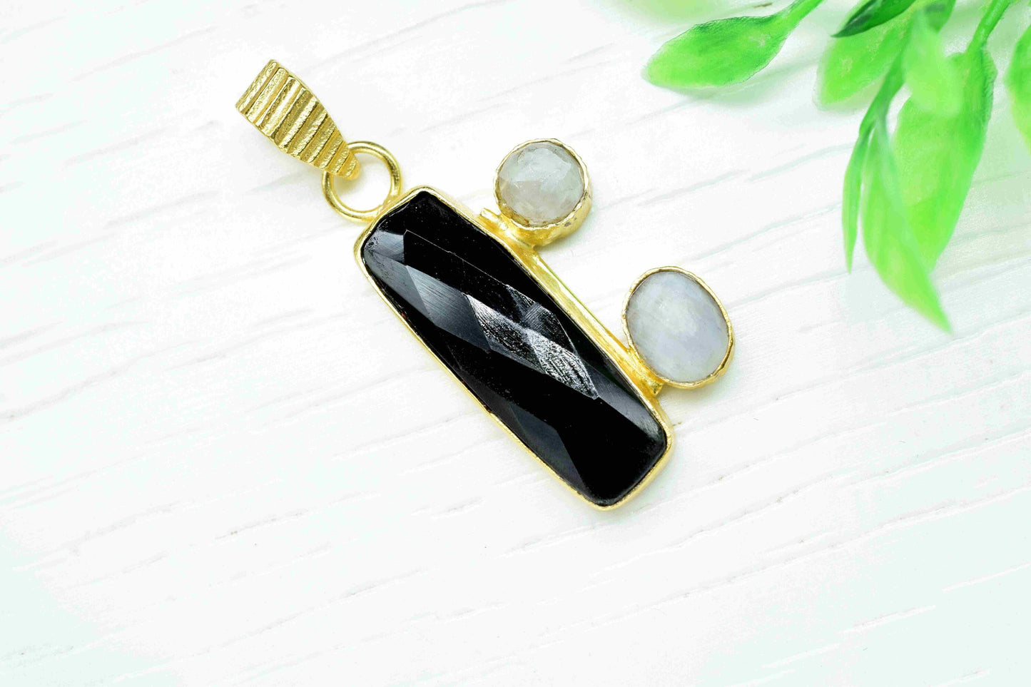 Multi Gemstone Pendant,Black Onyx 8x25mm Rectangle Shape Pendant,Black Onyx Faceted Necklace,Gemstone Pendant,Gemstone Pendant Jewelry,Gift