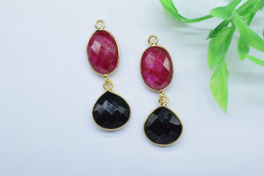 Natural Multi Stone Pendant Charm,Multi Shape Connector,Natural Ruby Jewelry,Station Bezel Link,Ruby Earring Connector,Handmade Pendant,Gift