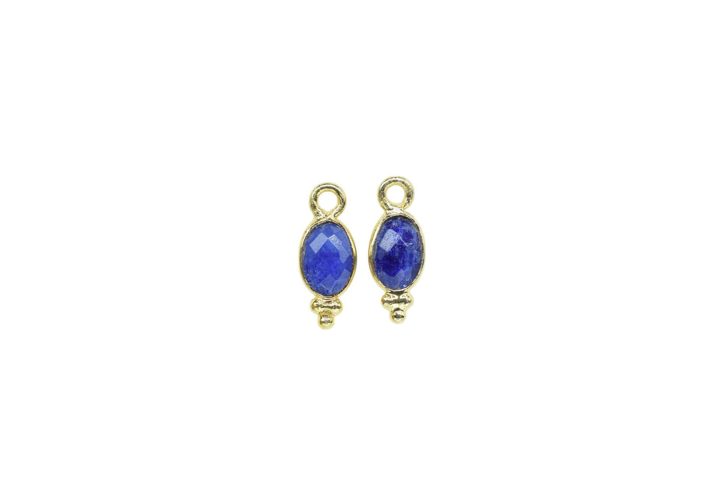 Gemstone Blue Sapphire Charms Connector/Handmade Jewelry/Gold Plated Connector/Tiny Pendant/Sapphire Pendant/Oval Shape Connector/B'day Gift