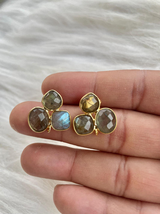 labradorite studs,Gemstone stud,earring connector,Grey gemstone stud ,Gemstone stud,Push back earring,Birthday gift,cushion shape studs,