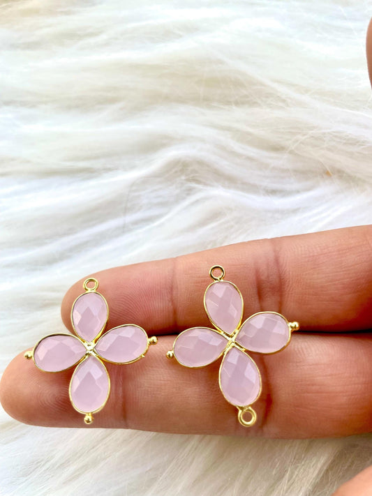 Rose Quartz Teardrop Pendant,Gemstone jewelry Component,Rose Quartz Bezel connector,Gemstone Bracelet Charm,Double Loop connector,Gifts,P122