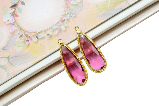 Pink Tourmaline 10x30mm pear shape single bail Pendant,Tourmaline Faceted Charms Connector Jewelry,Pink Tourmaline Gold Plated bezel,Gift