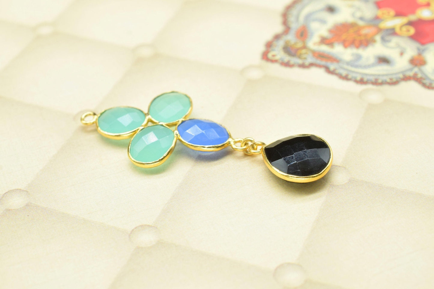 Multi Stone Bezels Pendant Charms,Station Link Connector,Multi Stone Pendant Jewelry,Gemstone Earring Connector,Handmade Component Jewelry