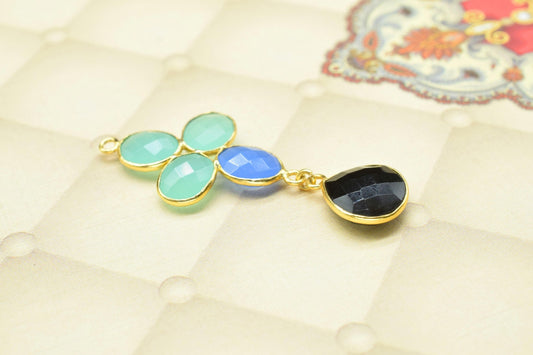 Multi Stone Bezels Pendant Charms,Station Link Connector,Multi Stone Pendant Jewelry,Gemstone Earring Connector,Handmade Component Jewelry