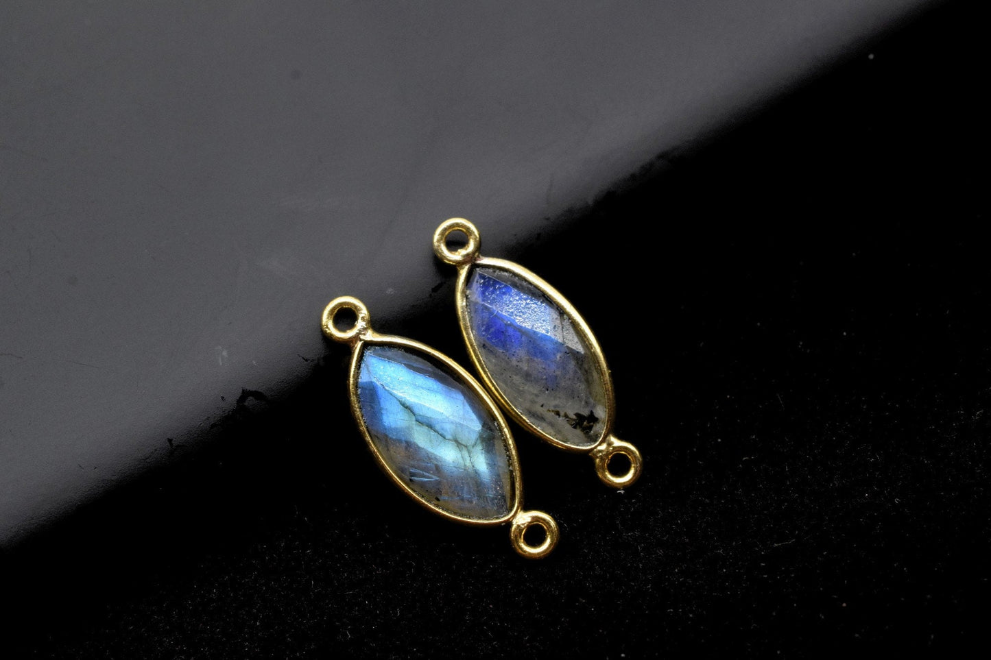 Labradorite 8x16mm marquise shape double bail charm,Labradorite marquise Connector Pendant,Bezel Link Double Bail Connector,Labradorite