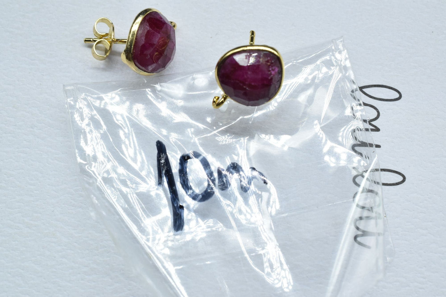 Natural Ruby 10mm Heart Shape Earring Connector,Jewelry Making Supply,Ruby connectors studs,Gold Plated Earring Connector,Earring connectors