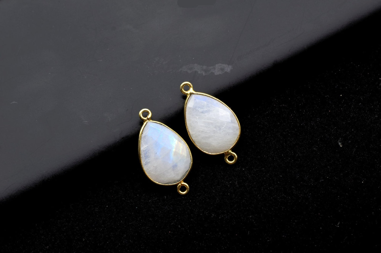 Moonstone 13x18mm Pear Shape Double bail Connectors,Moonstone Teardrop pendant,Moonstone Gold Plated bezel,jewelry making charms crafts,