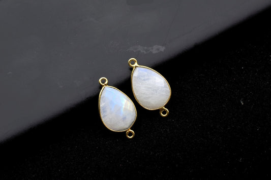 Moonstone 13x18mm Pear Shape Double bail Connectors,Moonstone Teardrop pendant,Moonstone Gold Plated bezel,jewelry making charms crafts,