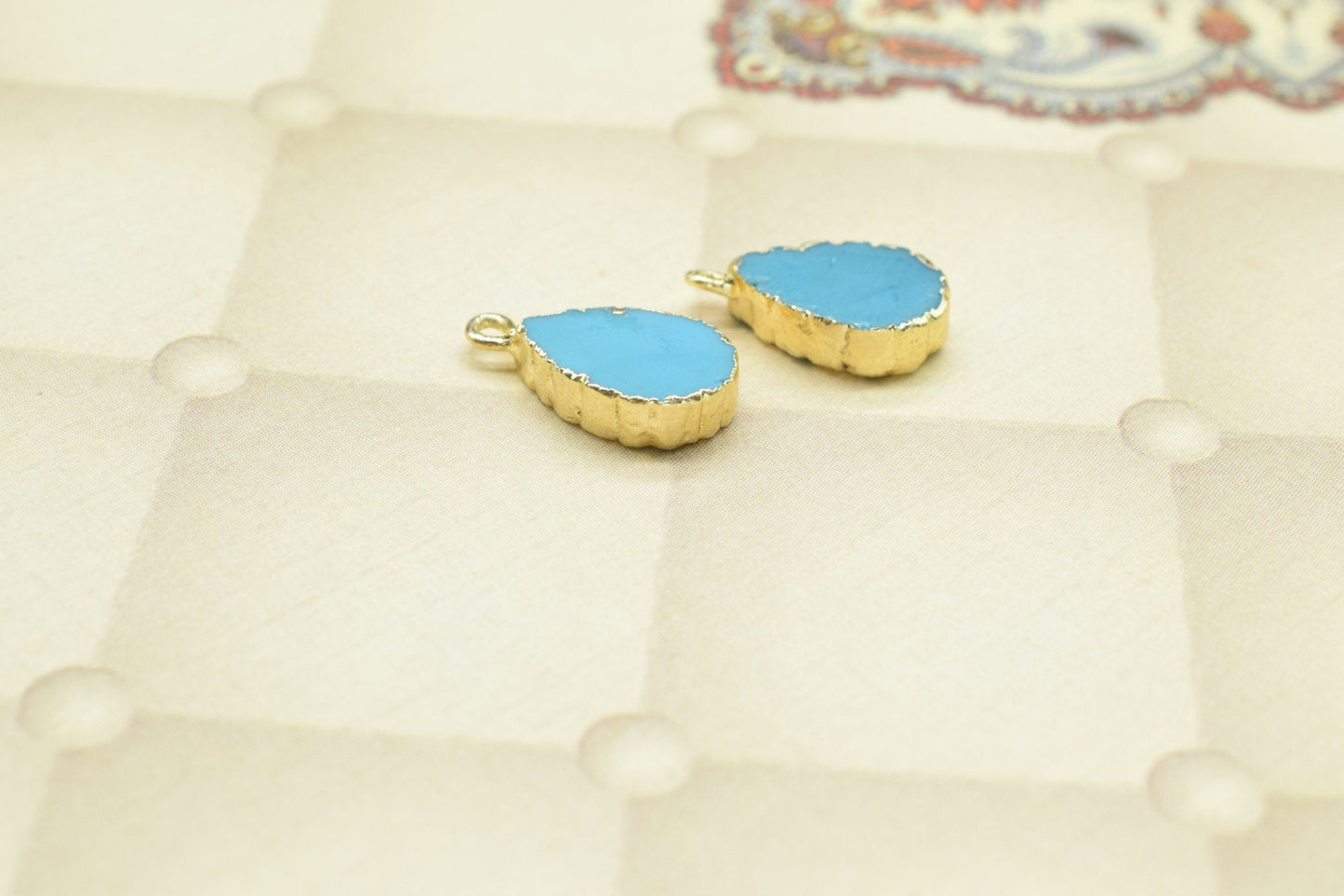 Turquoise Teardrop Pendant Charms,Handmade Cabechon Pendant,Necklace Connector,Charms Jewelry,Gemstone Electroplated,Single Bail Connector