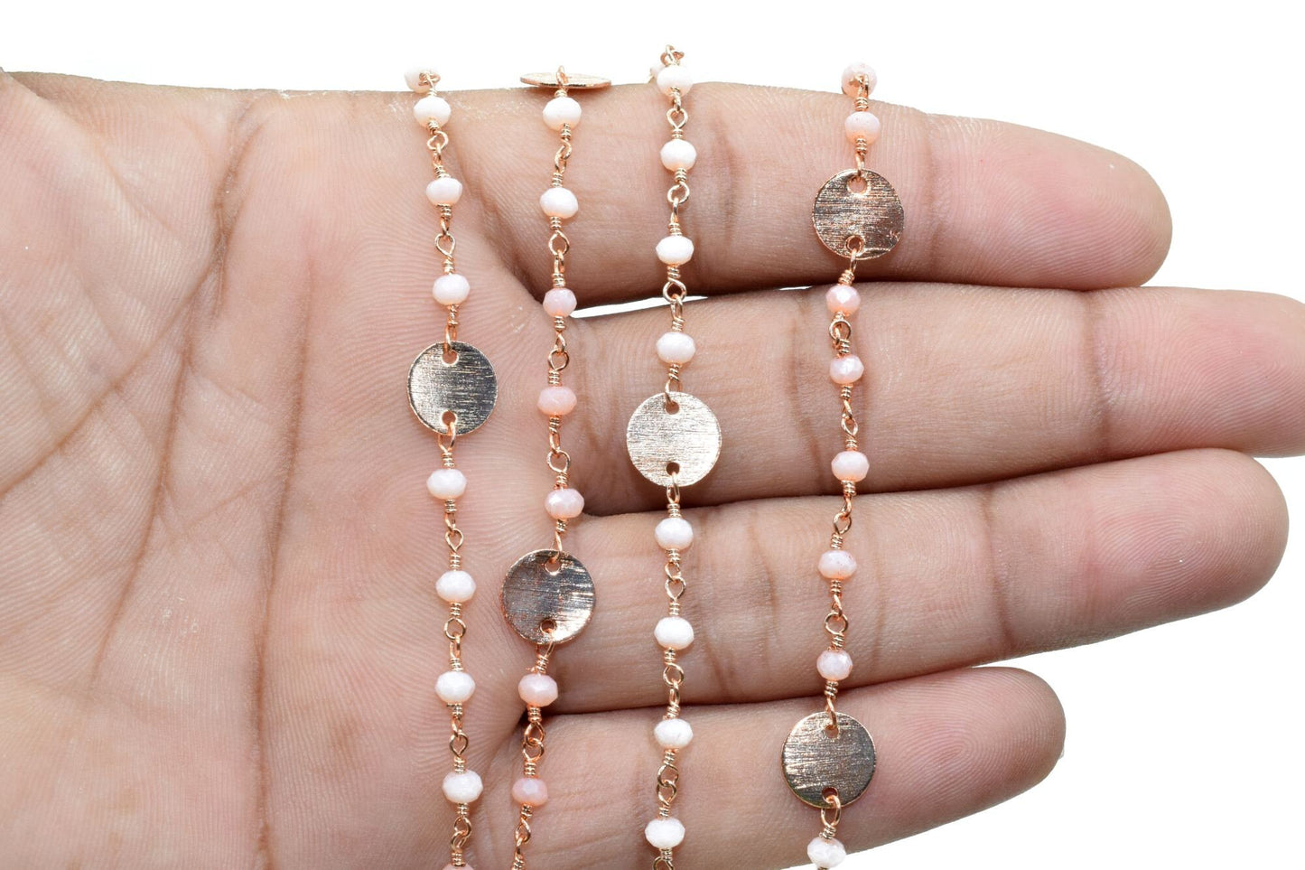 Aqua Chalcedony 3-3.5mm Rondelle Faceted circle Charm,24K Gold Plated Rosary Chain,Chalcedony Beaded Chain,Beaded Gold Plated Wire Wrapped