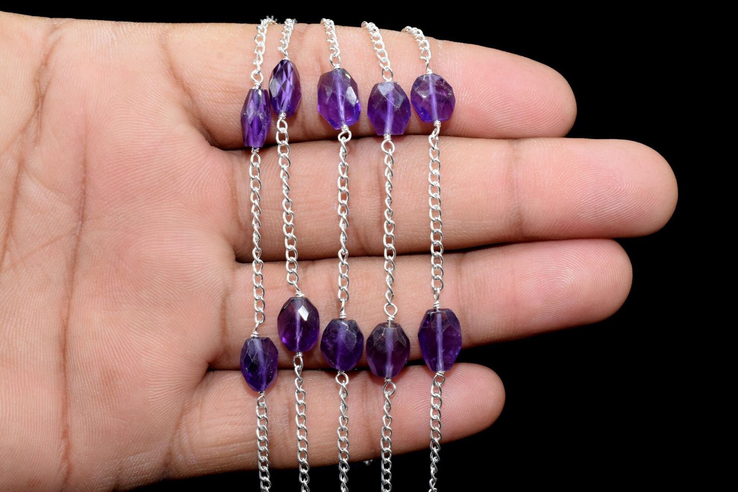 Amethyst Briolette Rosary Chain,Amethyst wire wrapped Beads Chain,Rosary Link Chain, Rosary Chain Supplies,Amethyst Beaded Rosary Chain,