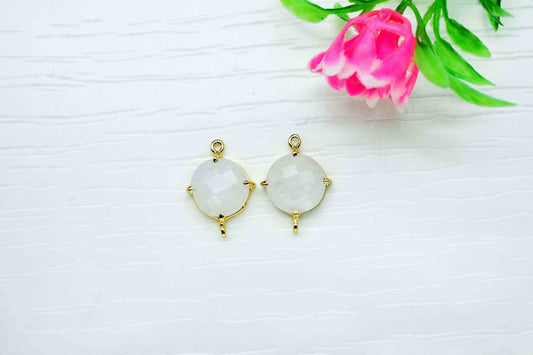 Rainbow Moonstone Round Connector,double bail connector,Rainbow Beads jewelry,Handmade Gemstone Bezel,Moonstone Prong Bezel Charms Gift for