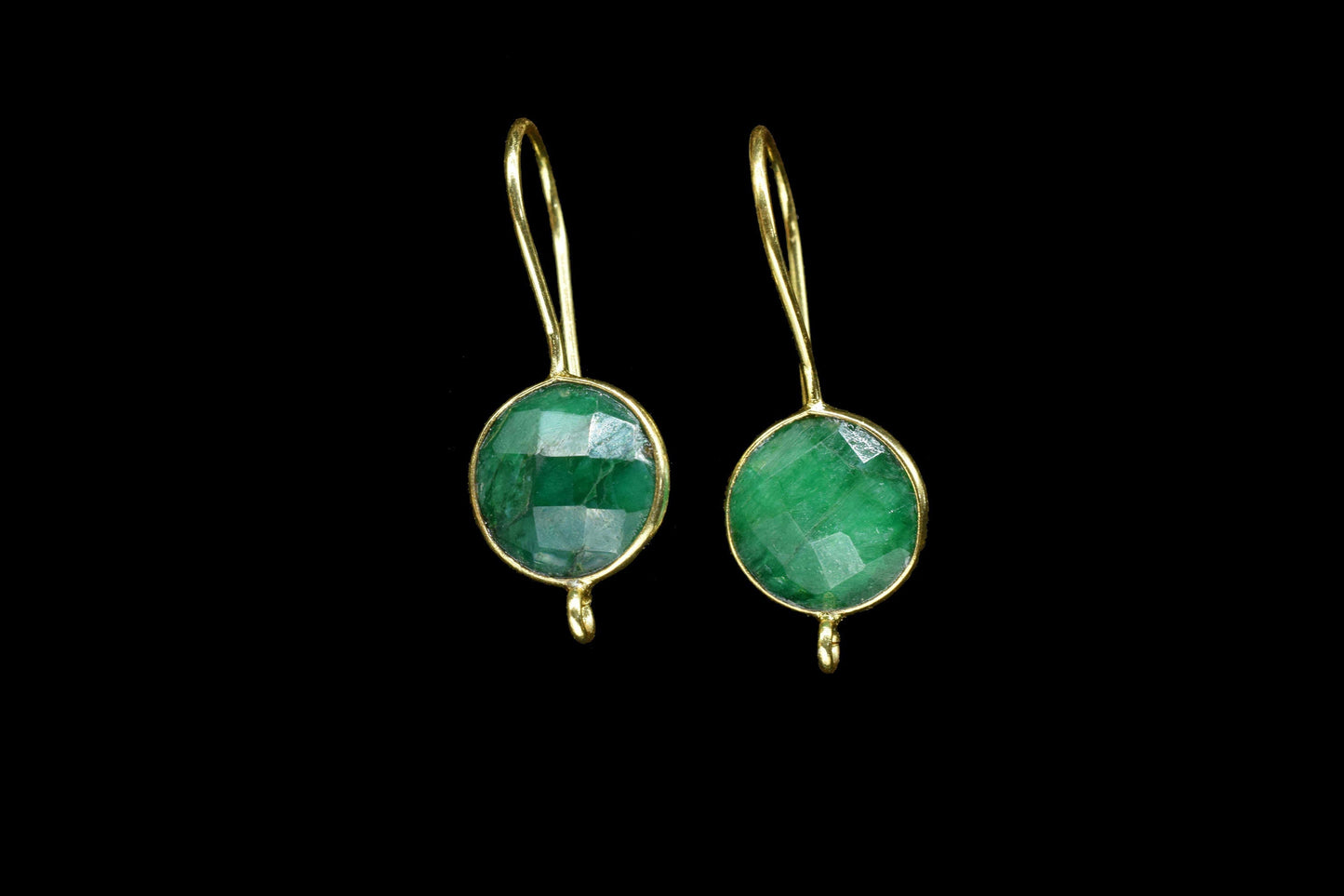 Emerald 10mm Round Earring Connector,Gold Plated Earring Connector,Gemstone Link Connector,Emerald connectors stud,Round Stud,Jewelry Making