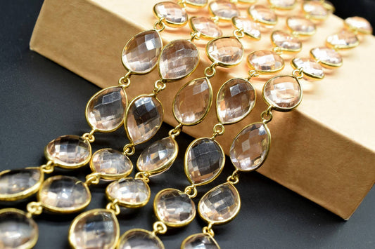 Morganite Pear Connector Chain,Faceted Bezel Connector Link Chain,Bezel Link Chain,Sold By Foot,Faceted Bezel Connector Link Chain,Morganite