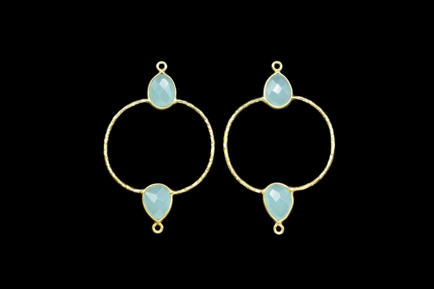 Aqua Chalcedony Double Bail Bezel Connector,Handmade Earring Connector,Gemstone DIY Components,Pear Shape Bezel Connector,Valentine Gifts