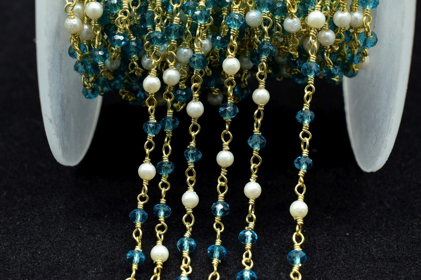 Blue Apatite Rosary Chain,Pearl Rosary Chain,jewelry making Rosary,Wire Wrapping Gemstone Chain,wire wrapped rosary chain,3mm Beaded rosary