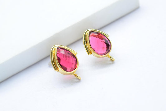 Pink Tourmaline Studs Earring/Gold Plated Earring/Handmade Earring/Bezel Set Earring/Teardrop Earring/Women Jewelry/Connector Earring/Gift
