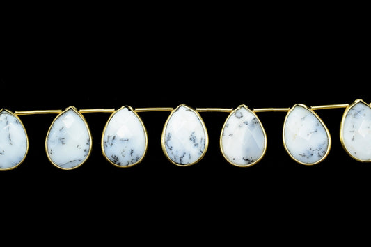 Dendrite Opal Gold Plated Charms,Single loop connectors,Dendrite Opal Bezel Findings,10x14mm Single Bail Charm Pendants.Dendrite Opal Bezel
