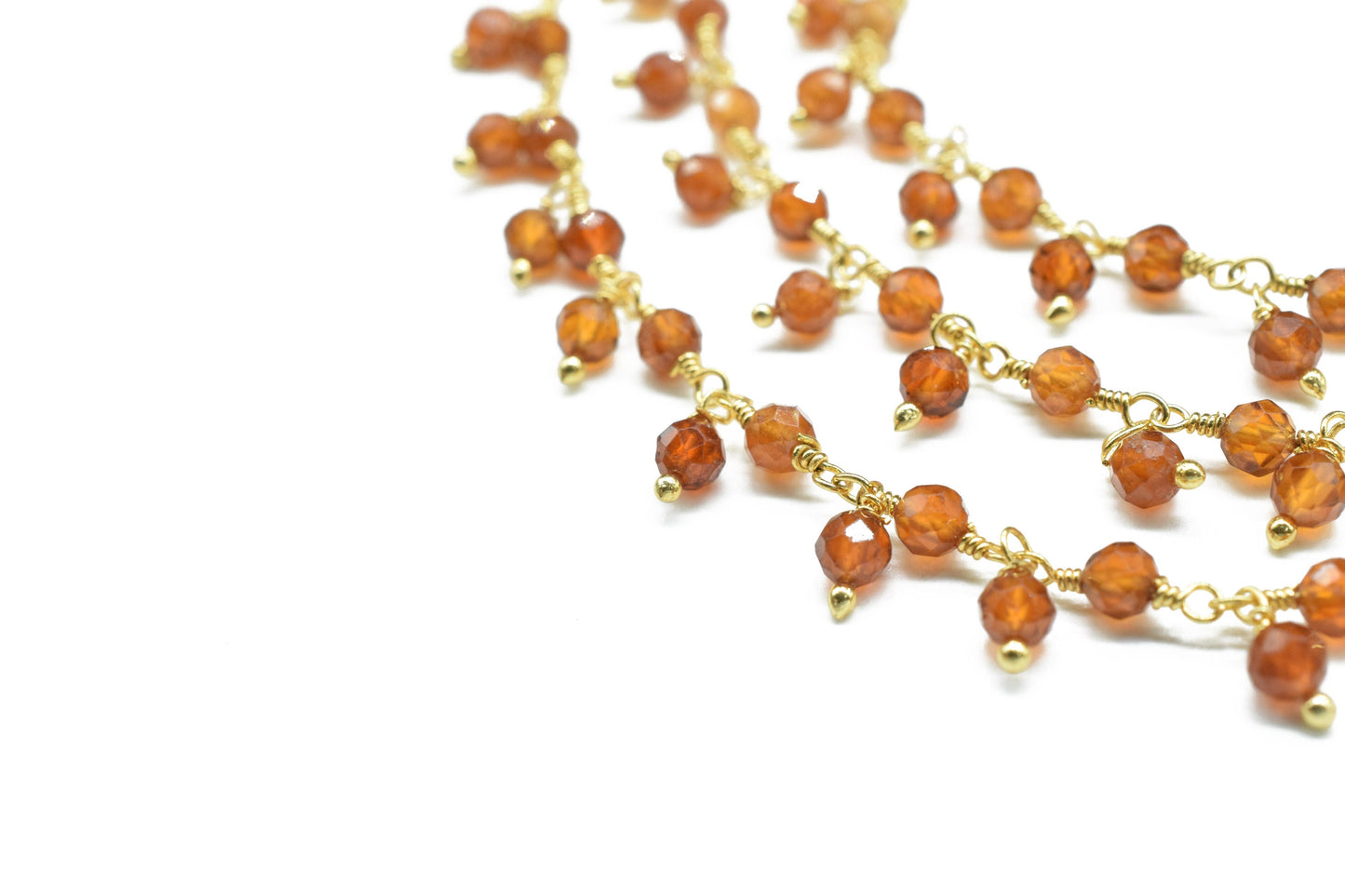 Hessonite Garnet 3mm Cluster Rosary Chain,Wire Wrapped Necklace Chain,Hessonite Beads Dangling Chain,Gemstone Rosary Chain,Handmade Jewelry