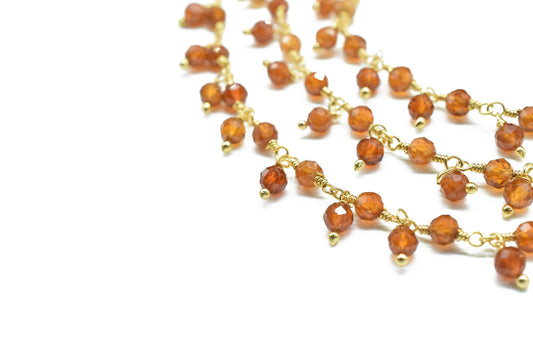 Hessonite Garnet 3mm Cluster Rosary Chain,Wire Wrapped Necklace Chain,Hessonite Beads Dangling Chain,Gemstone Rosary Chain,Handmade Jewelry