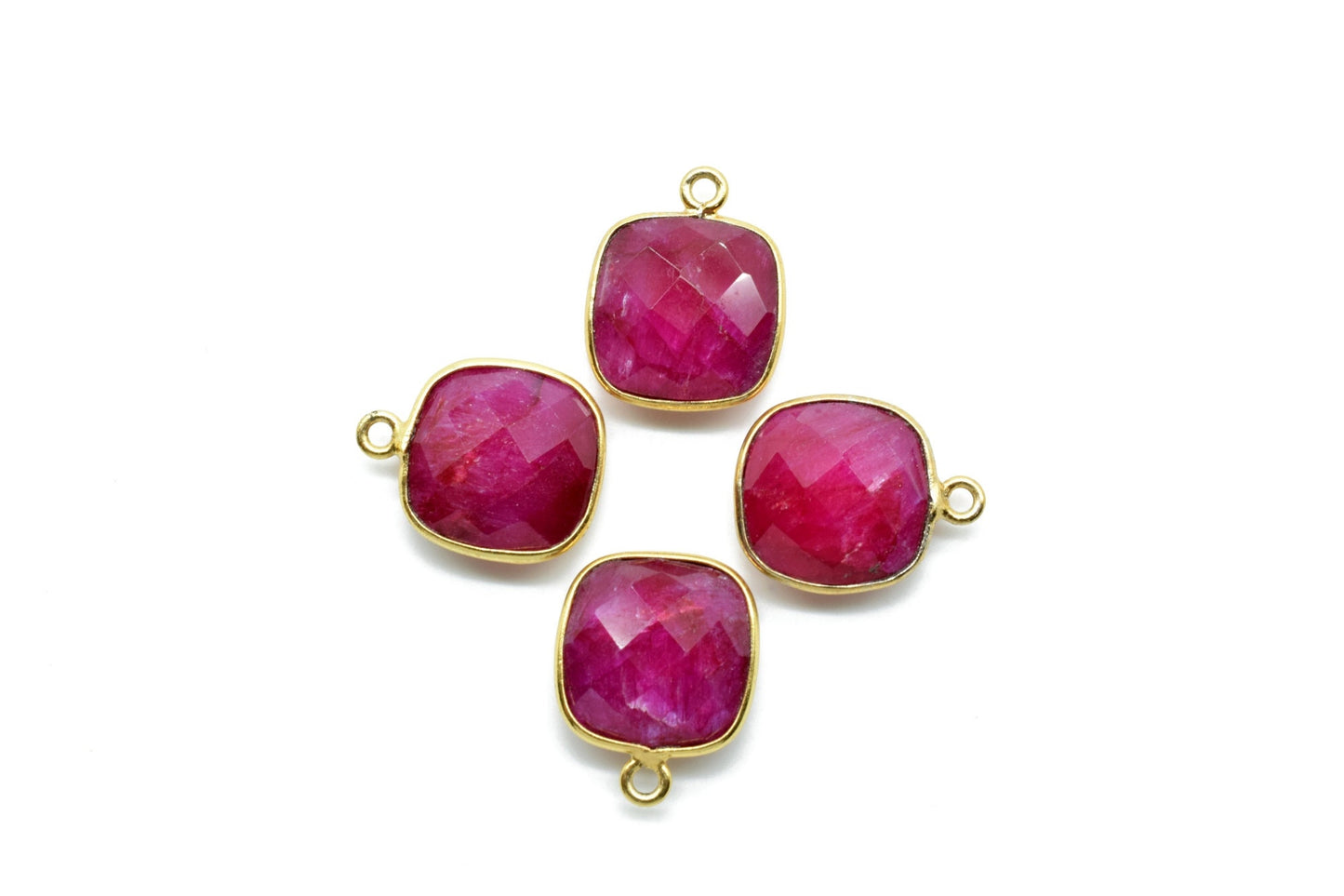 Ruby 12mm Cushion shape single bail connector,Ruby Pendant,Ruby cushion Gold Plated bezel,Ruby single loop connector,jewelry making charms