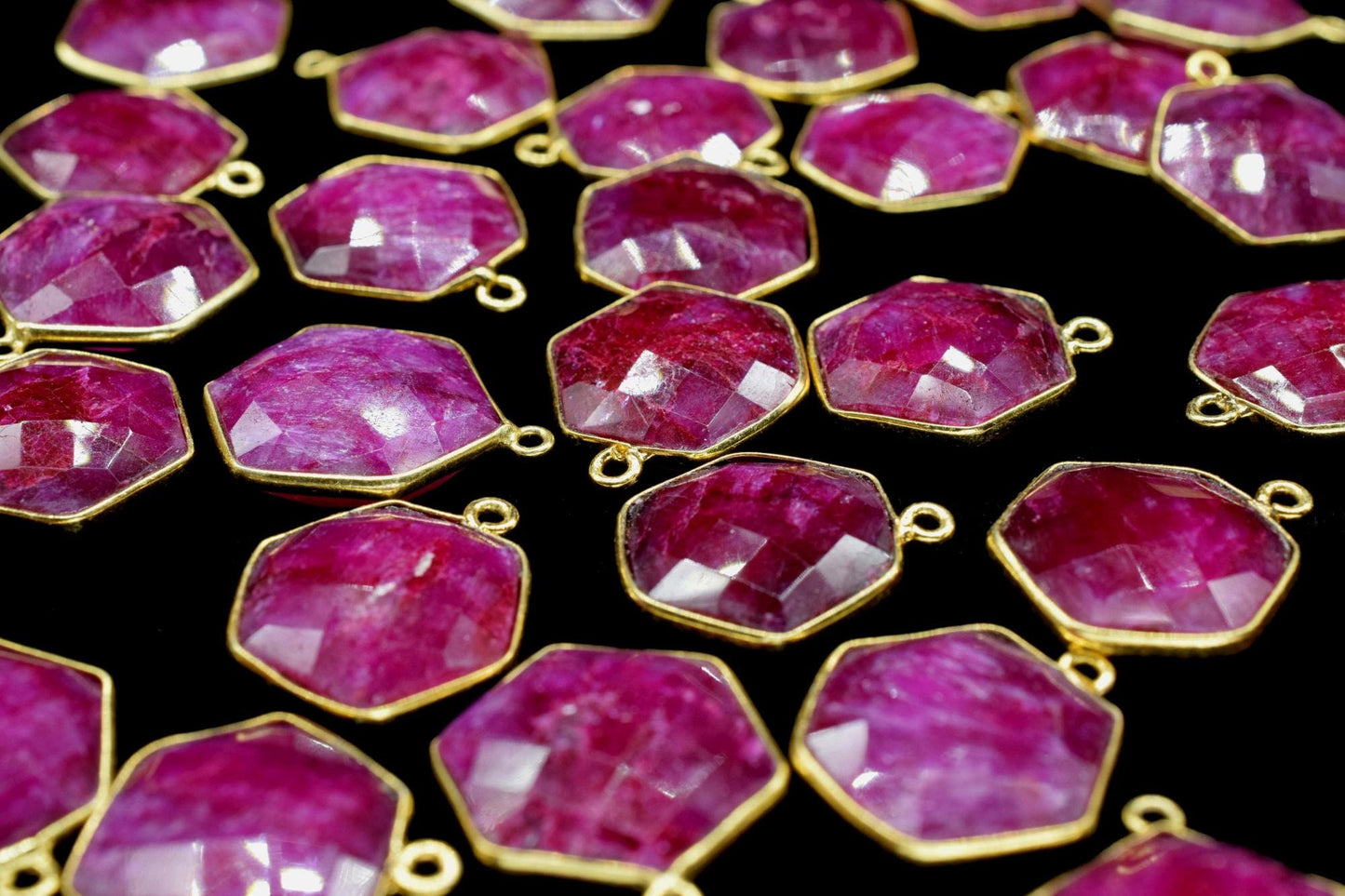 Ruby 16mm Hexagon Shape Pendant,Faceted Hexagon Shape Gemstone Bezel,Hexagon Charm Pendants,Gold Plated Single Bail Gemstone Connector