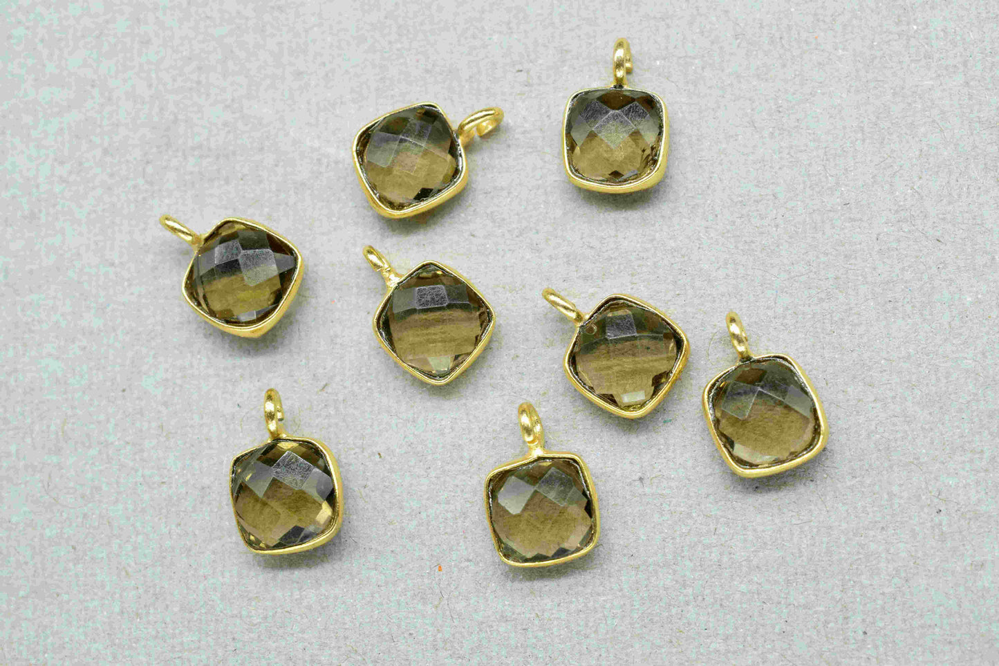 Smokey Quartz 6mm Cushion Shape Component,Gemstone Single Bail Connectors,Finding Cushion Shape Pendant,Gold Plated Earrings,Jewelry Making