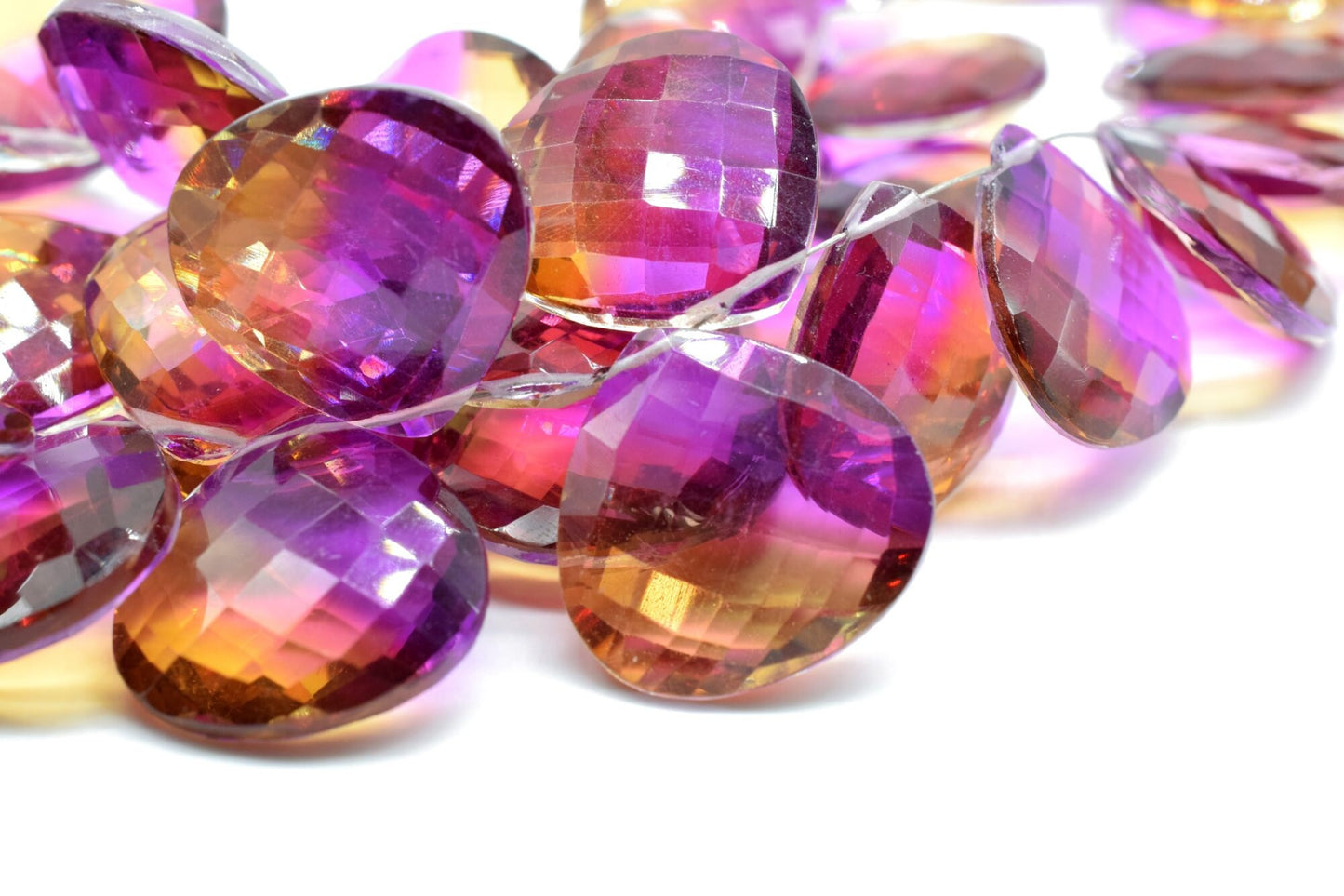 Ametrine 15mm Heart Shape Faceted Beads,AMETRINE briolette beads,fancy gemstone briolettes,jewelry making briolettes,Ametrine Heart Shape