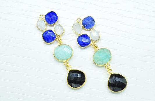Multi Stone Earring Connector,Station Link Connector,Multi Stone Pendant Jewelry,Gemstone Bezels Pendant Charms,Handmade Component Jewelry,