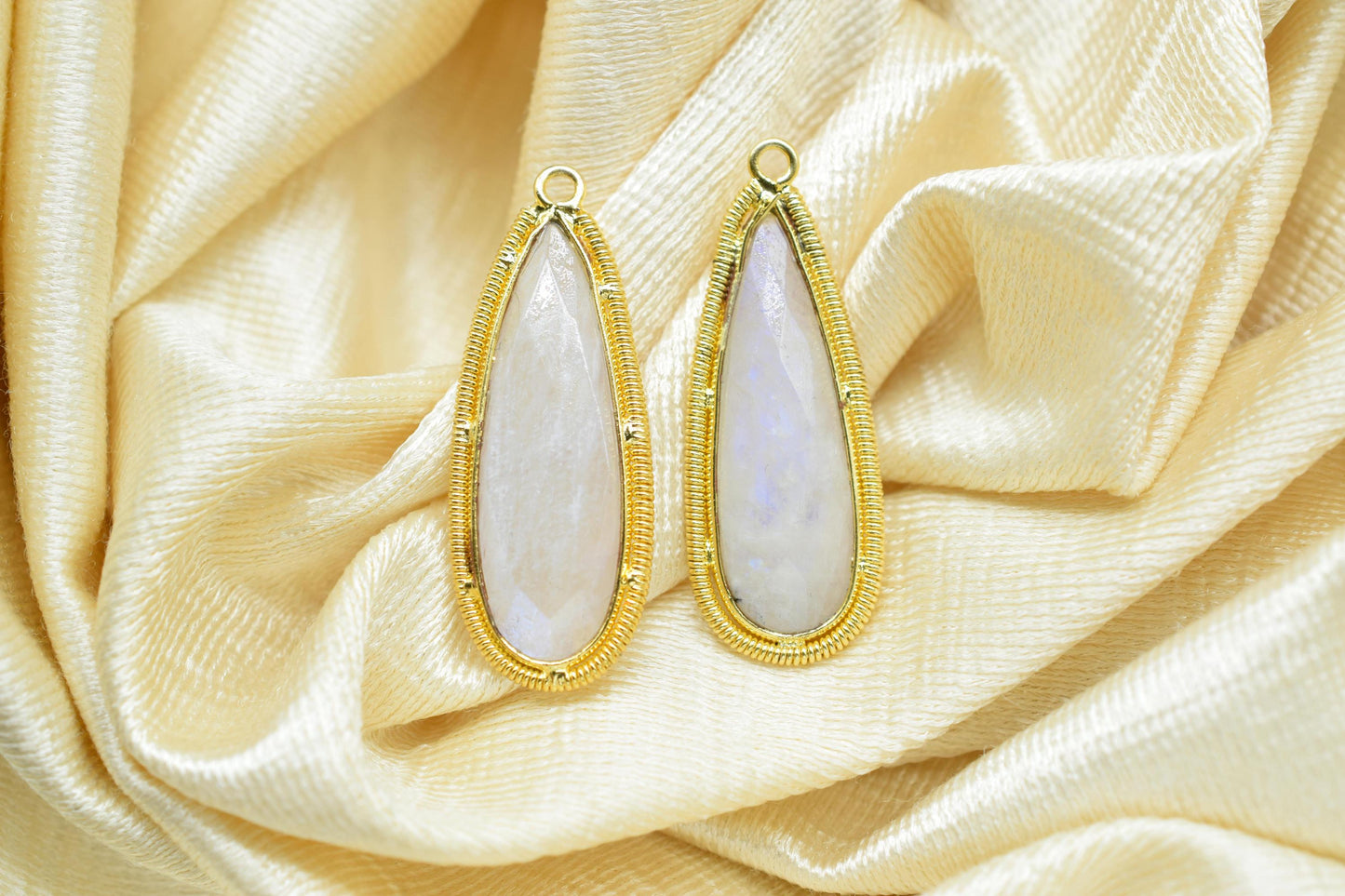 Moonstone 10x30mm Charms,Gemstone Bezel connector,Single Bail Pendant Charm,Handmade pendant Jewelry,Teardrop Charms connector,Bday Gift