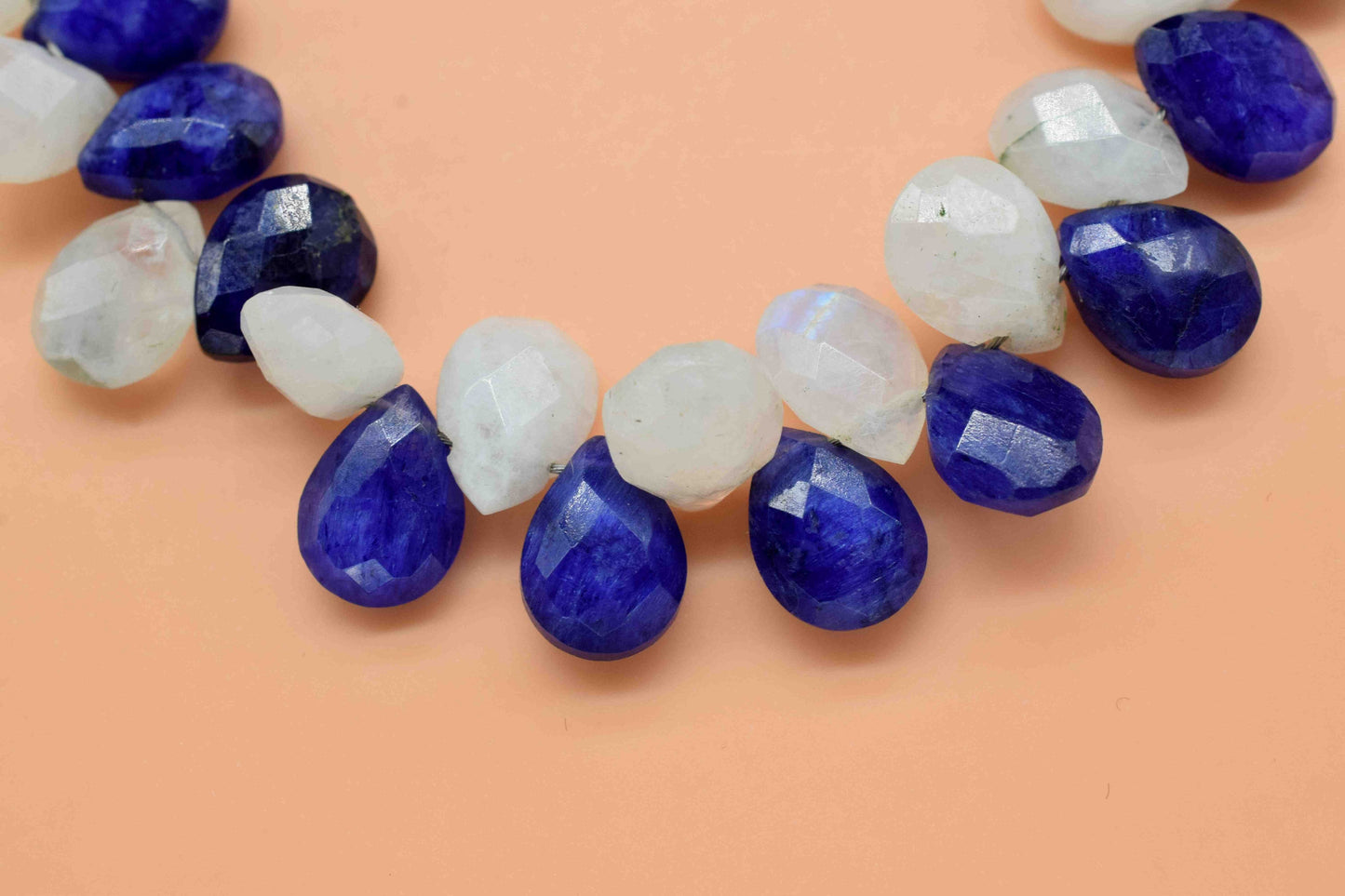 Sapphire Pear Shape Briolette, Rainbow Moonstone Briolette, 6x8mm Teardrop, AAA Quality Briolette,Multi Stone Teardrop, 8''Pear Shape Strand