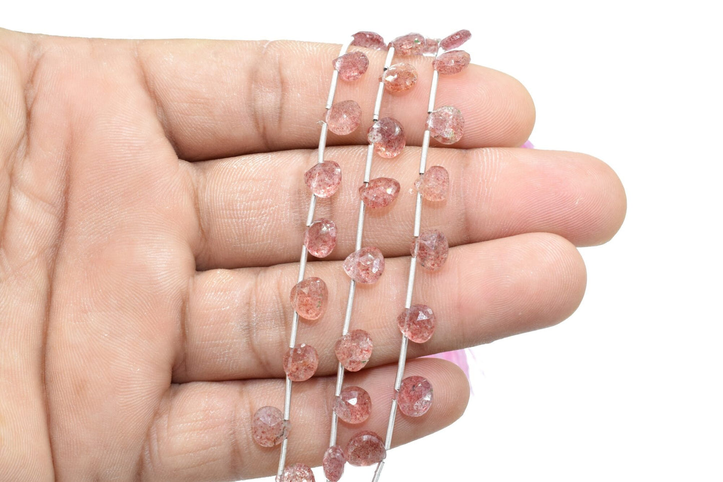 AAA Quality Strawberry Quartz Beads,Strawberry Quartz Briolettes,Faceted Pear Briolette,Beads Sparkly Full 6" Strand,,Wholesale briolettes,
