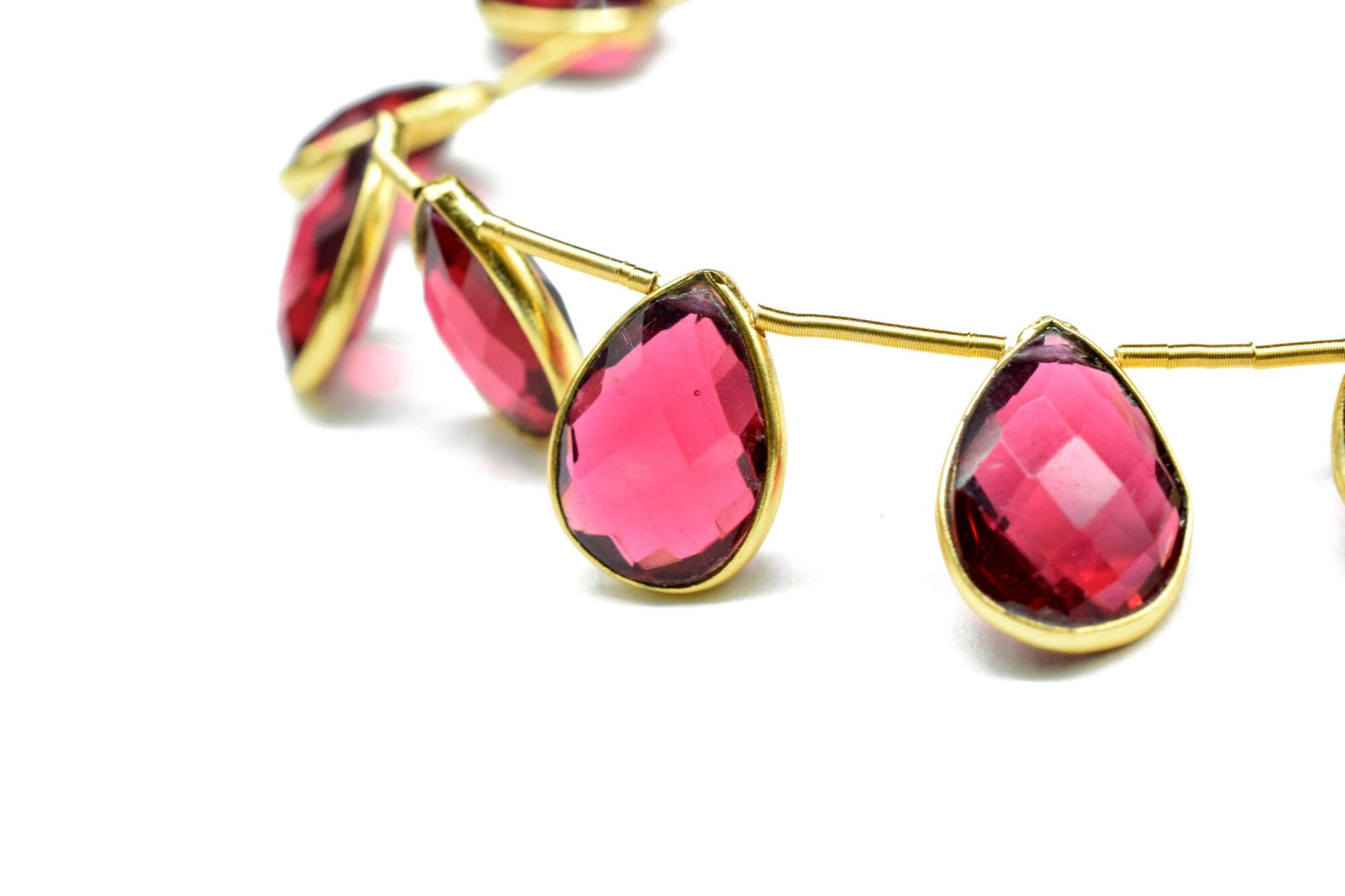 Pink Tourmaline Pear Shape Gold Plated Bezel strand,10x14mm pear Charms Making Jewelry Findings Supply, Tourmaline charms strands,Teardrop