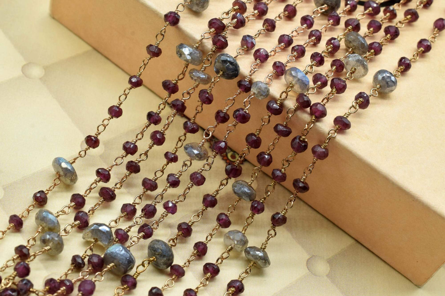 Garnet 3mm Beaded Chain,labradorite Rosary,Gold Plated Wire Wrap Chain,Brass chain,Jewelry Making Chain,Rosary chain,bigger beaded rosary