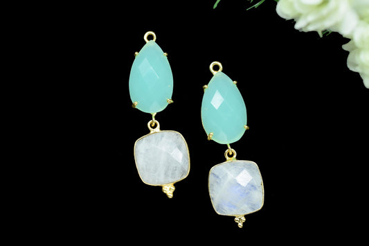 Aqua Chalcedony Bezel Connector/Station Bezel Link Pendant/Prong Bezel Jewelry/Handmade Jewelry/Rainbow Moonstone Pendant/Connector/Gift